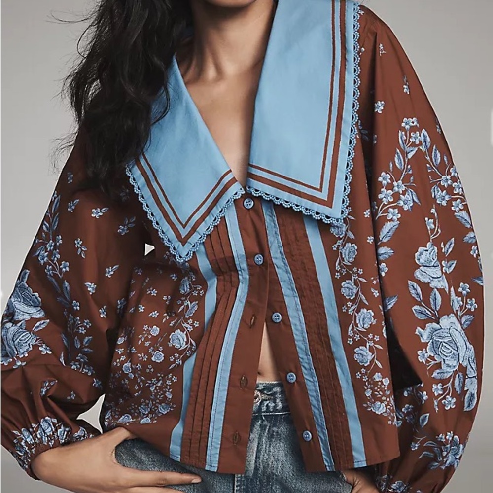 farm rio x anthropologie extreme collar blouse